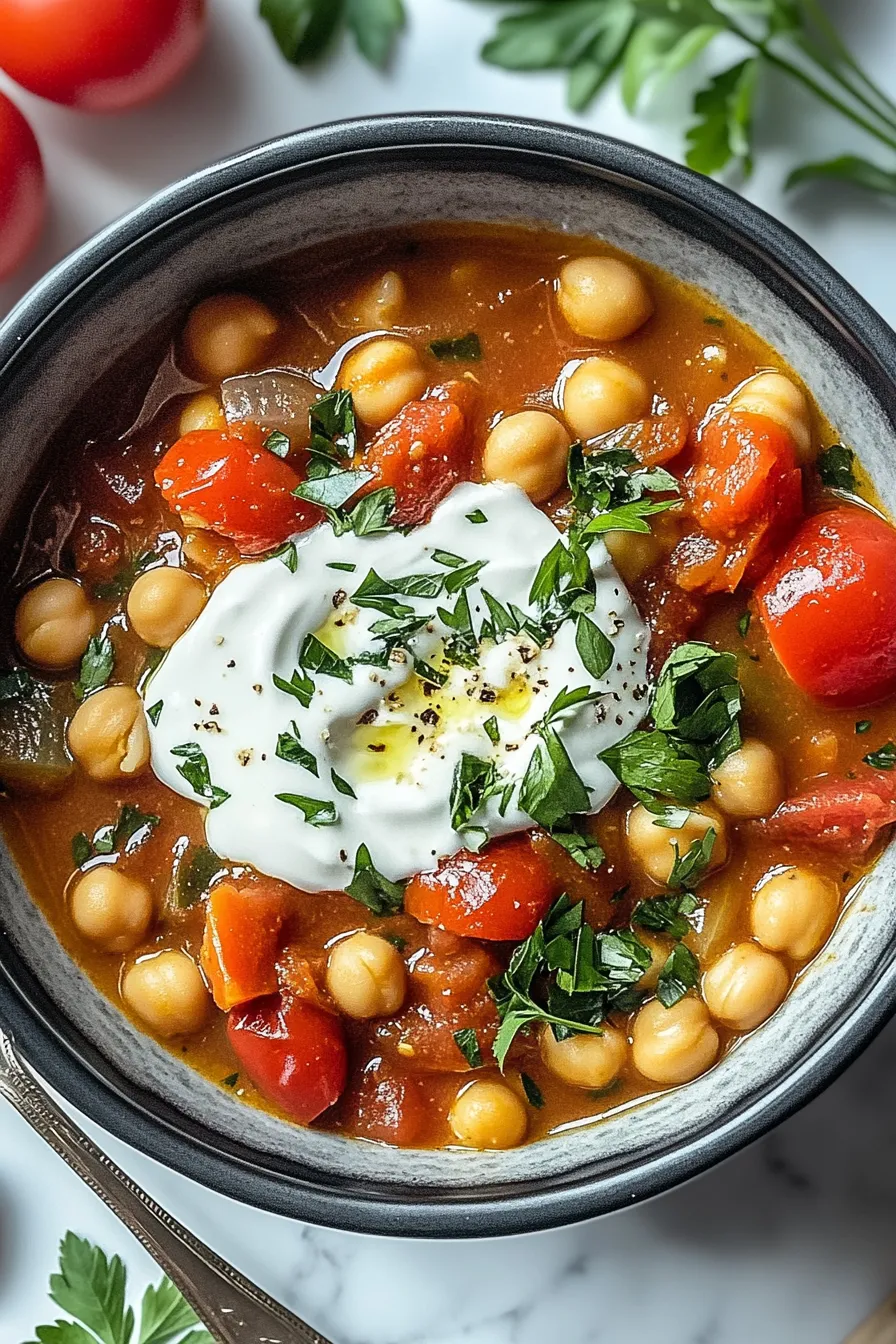 Chickpea, Tomato + Harissa Stew with Herby Yoghurt – My Food Plans