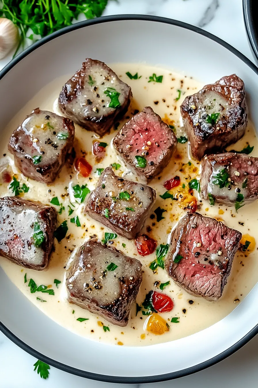 Garlic Butter Steak Bites with a Rich Parmesan Cream Sauce – My Food Plans