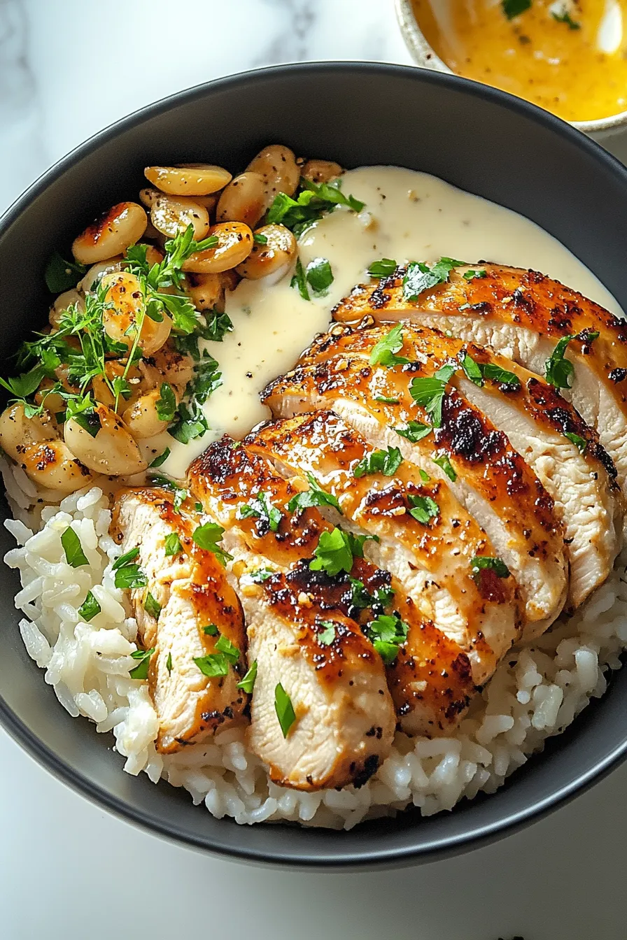 Chicken & Rice Bowls with Creamy Garlic Sauce – My Food Plans