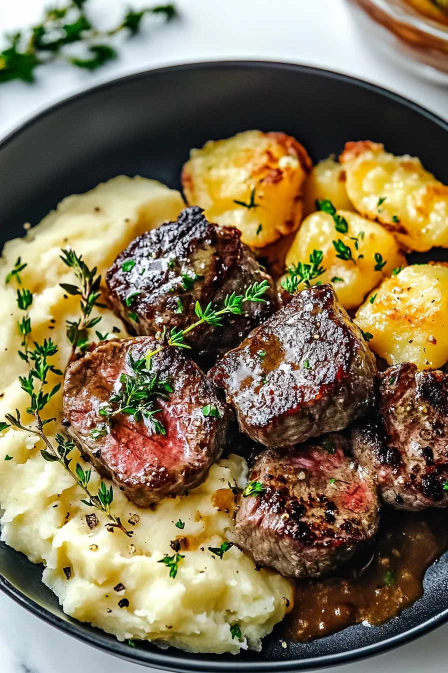 Garlic Butter Steak Bites and Cheesy Smashed Potatoes – My Food Plans