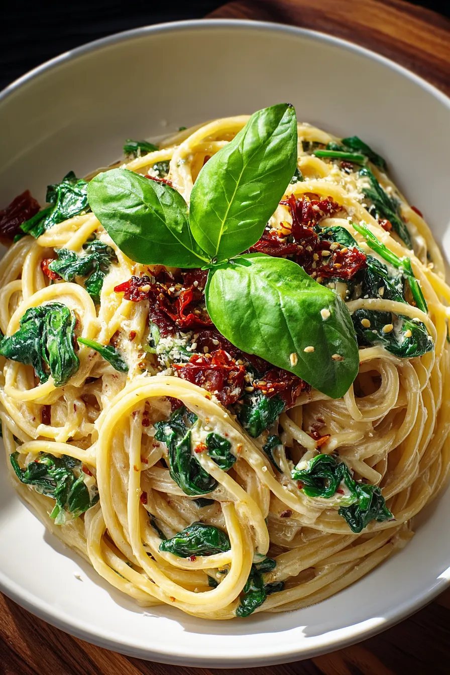 Spaghetti &amp; Spinach with Sun-Dried Tomato Cream Sauce – My Food Plans