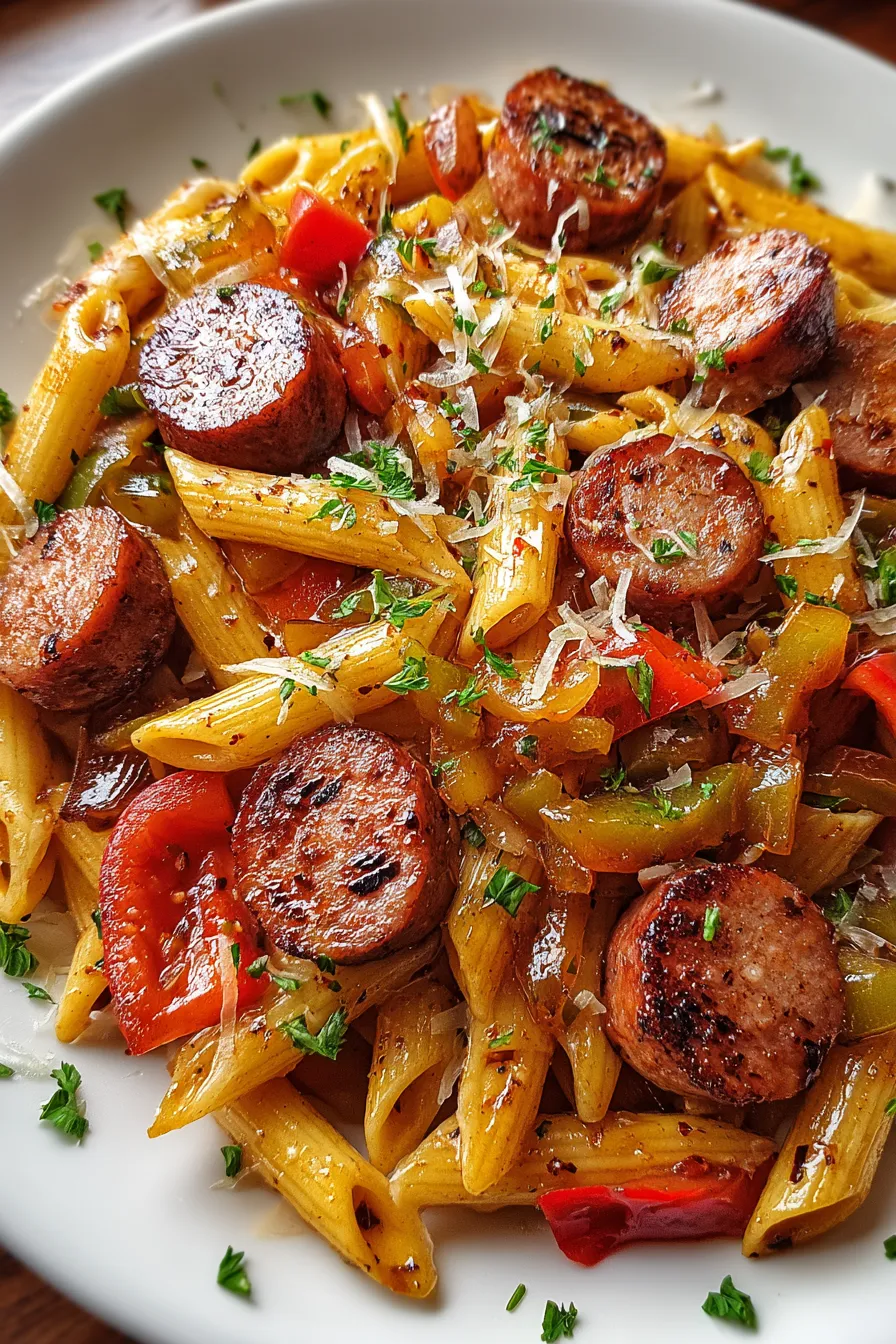 One-Skillet Spicy Honey BBQ Sausage & Pasta – My Food Plans
