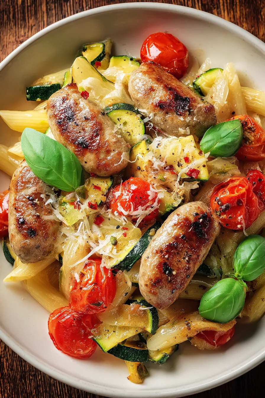 Chicken Sausages with Zucchini Tomatoes and Pasta – My Food Plans