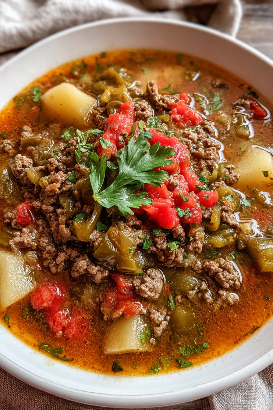 Hatch Green Chile Stew with Ground Beef – My Food Plans