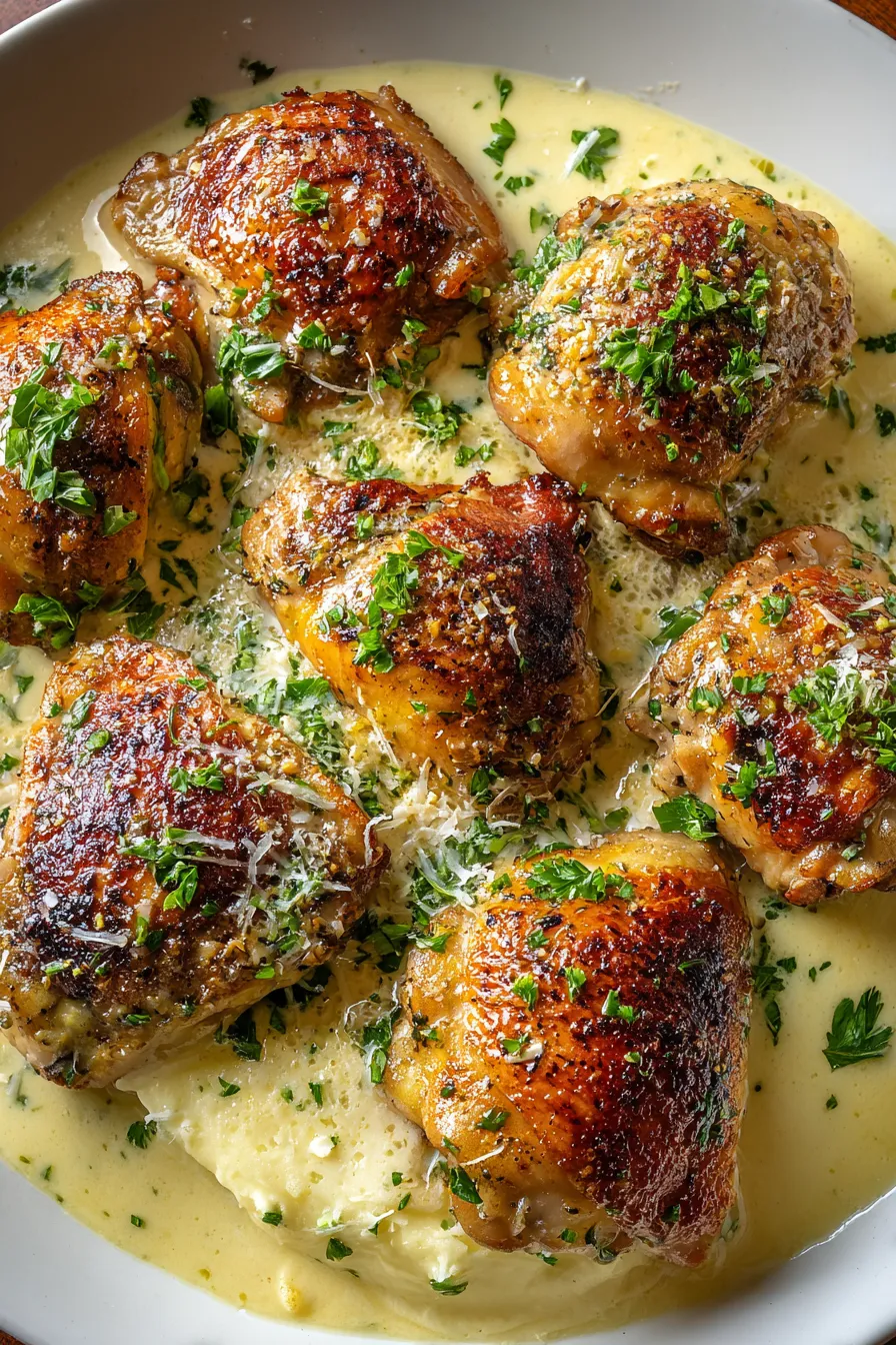 Chicken Thighs with Creamy Garlic Sauce – My Food Plans