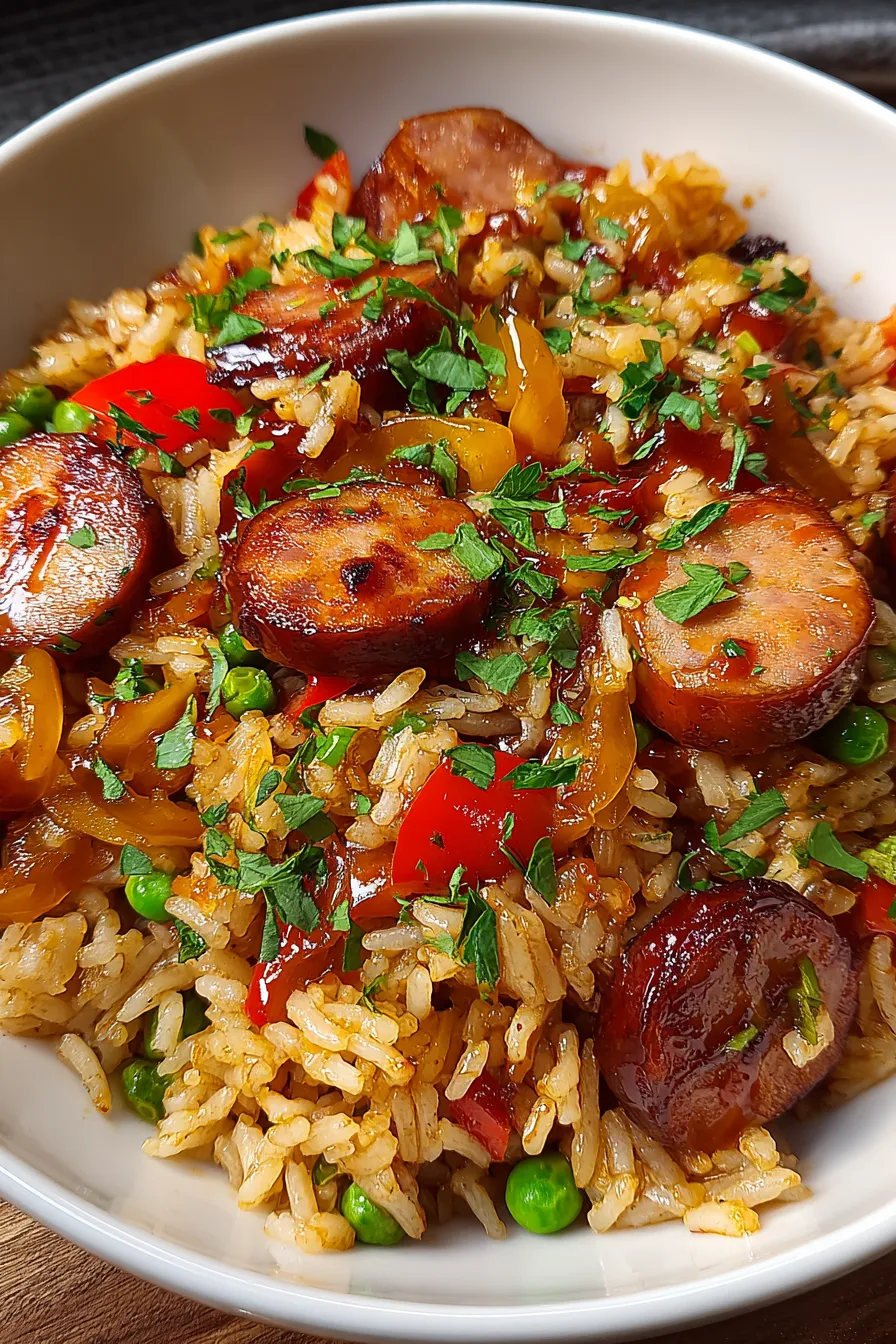 One-Pan Sweet and Tangy BBQ Sausage Rice – My Food Plans