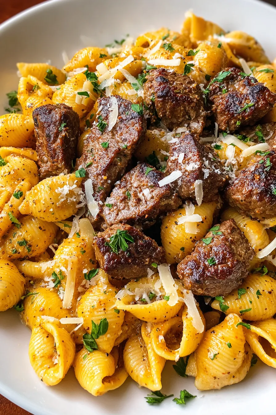 Cajun Steak Bites and Cheesy Garlic Shells Skillet – My Food Plans