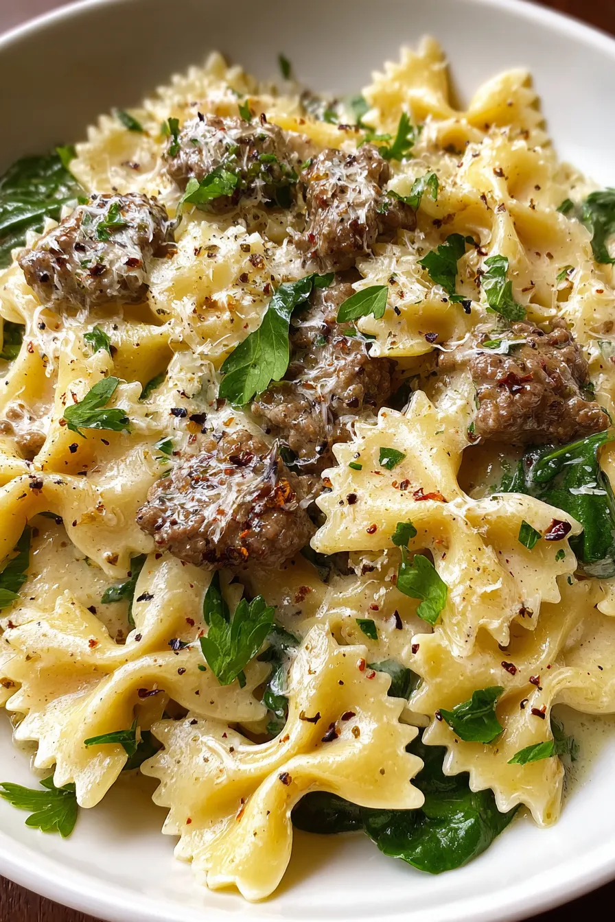 Creamy Parmesan Garlic Beef Bowtie Pasta – My Food Plans