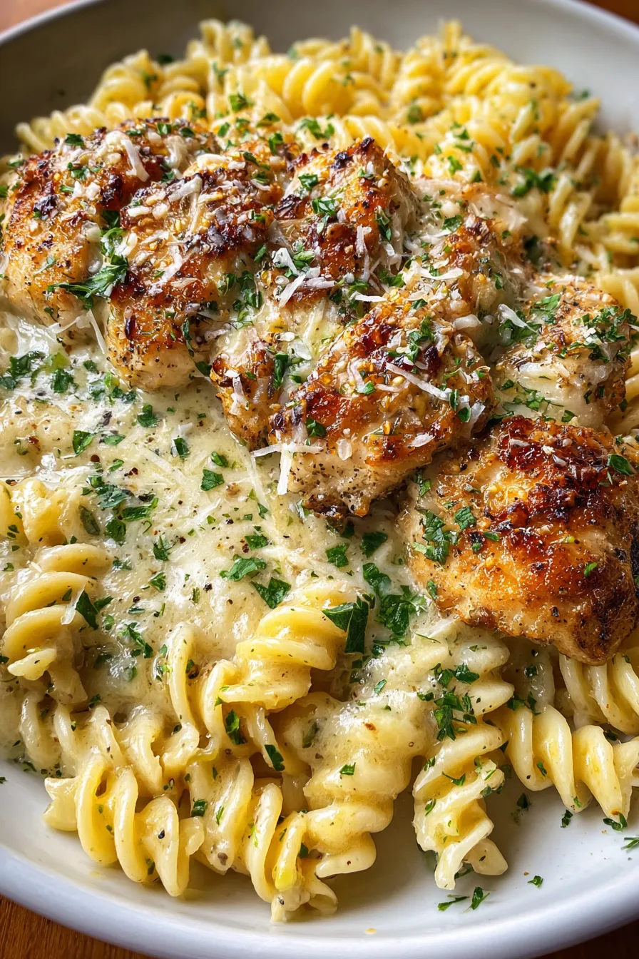 Creamy Garlic Parmesan Chicken with Cheesy Twisted Pasta – My Food Plans