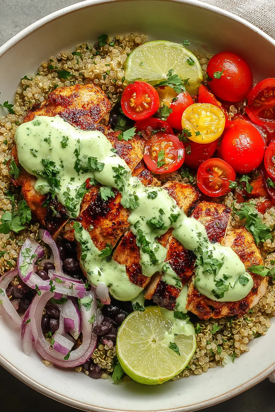 Grilled Chicken Quinoa Bowls with Creamy Avocado Sauce – My Food Plans