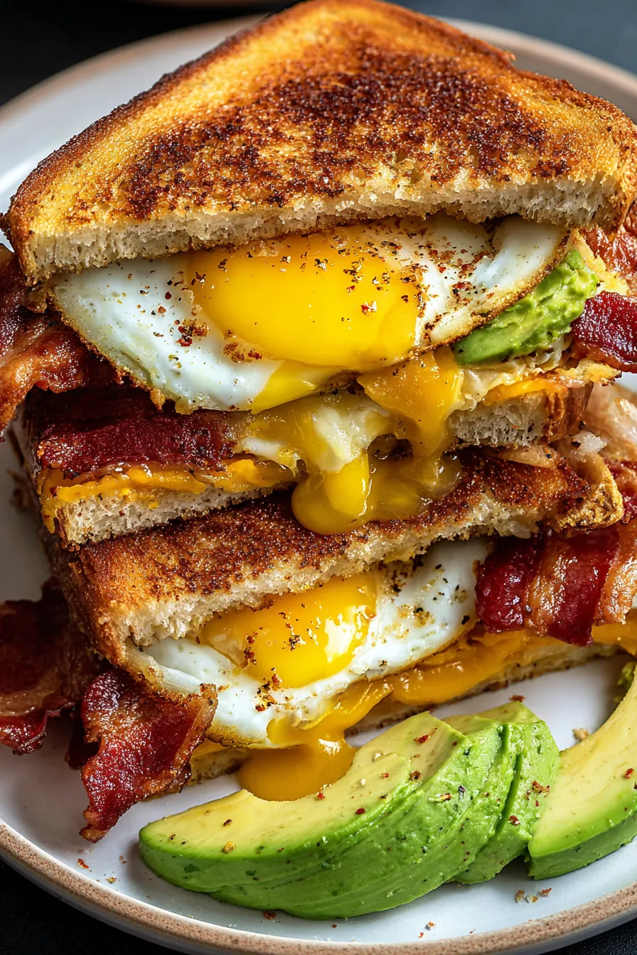 Bacon and Egg Breakfast Grilled Cheese with Avocado – My Food Plans